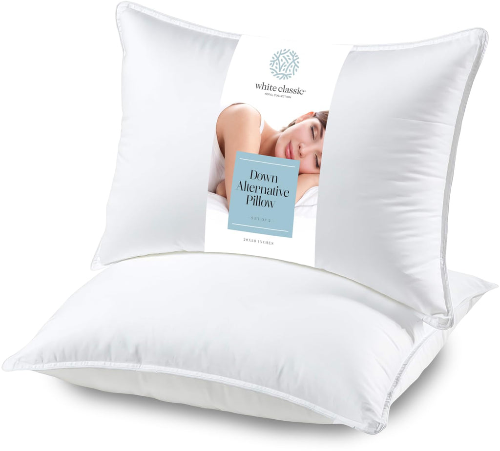 White 2 Pack King Size Down Alternative Bed Pillows P508