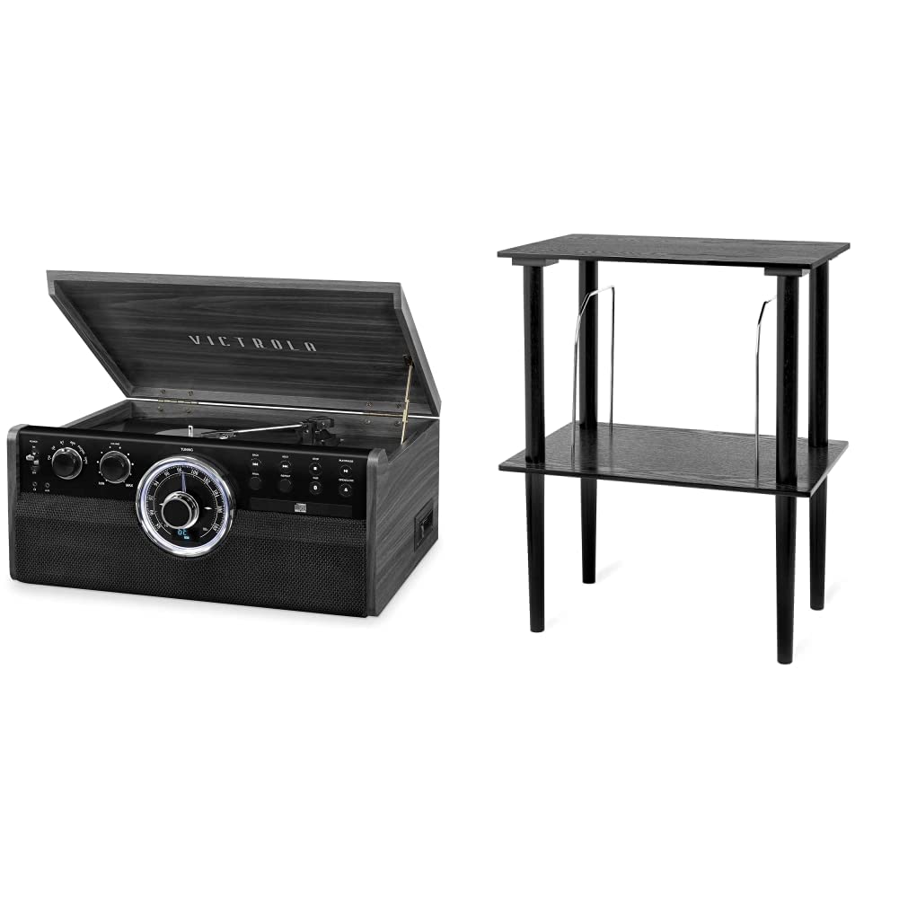 Black 6-in-1 Bluetooth Record Player with Stand A6630