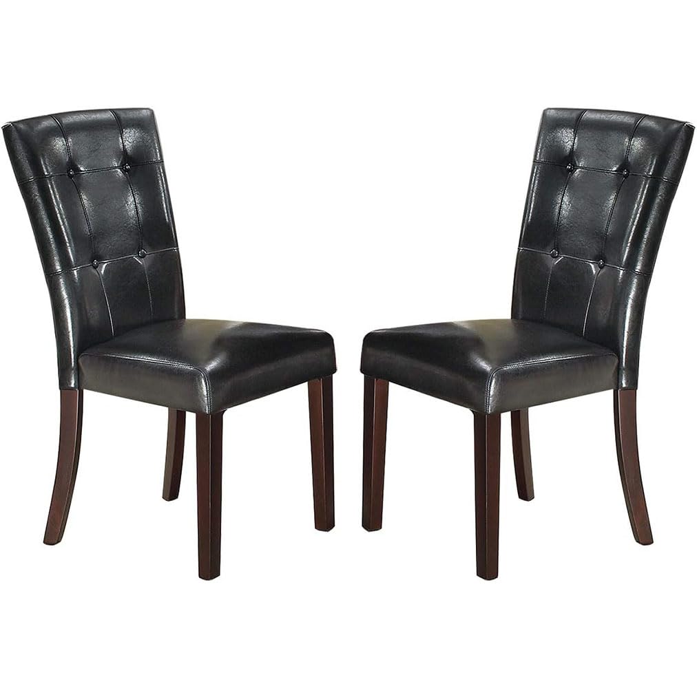 Set of 2 Black Faux Leather Tufted Dining Chairs A5211