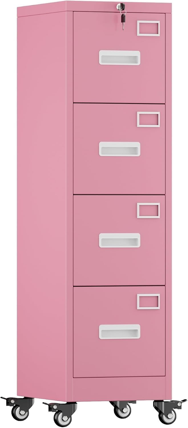 4 Drawer Metal File Cabinet with Lock and Wheels B4110