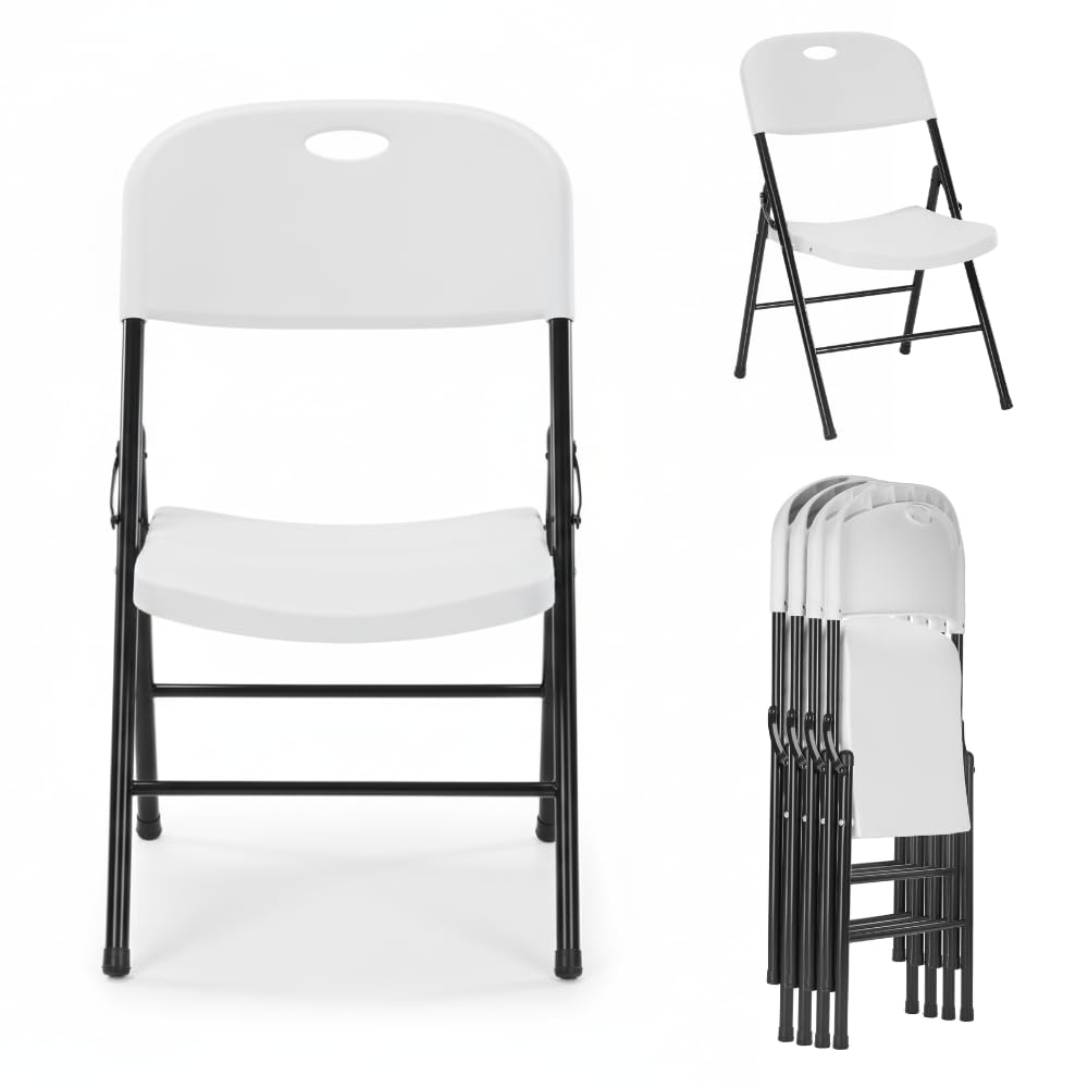 Heavy Duty Plastic Foldable Chair, 4 Pack, White Z89822