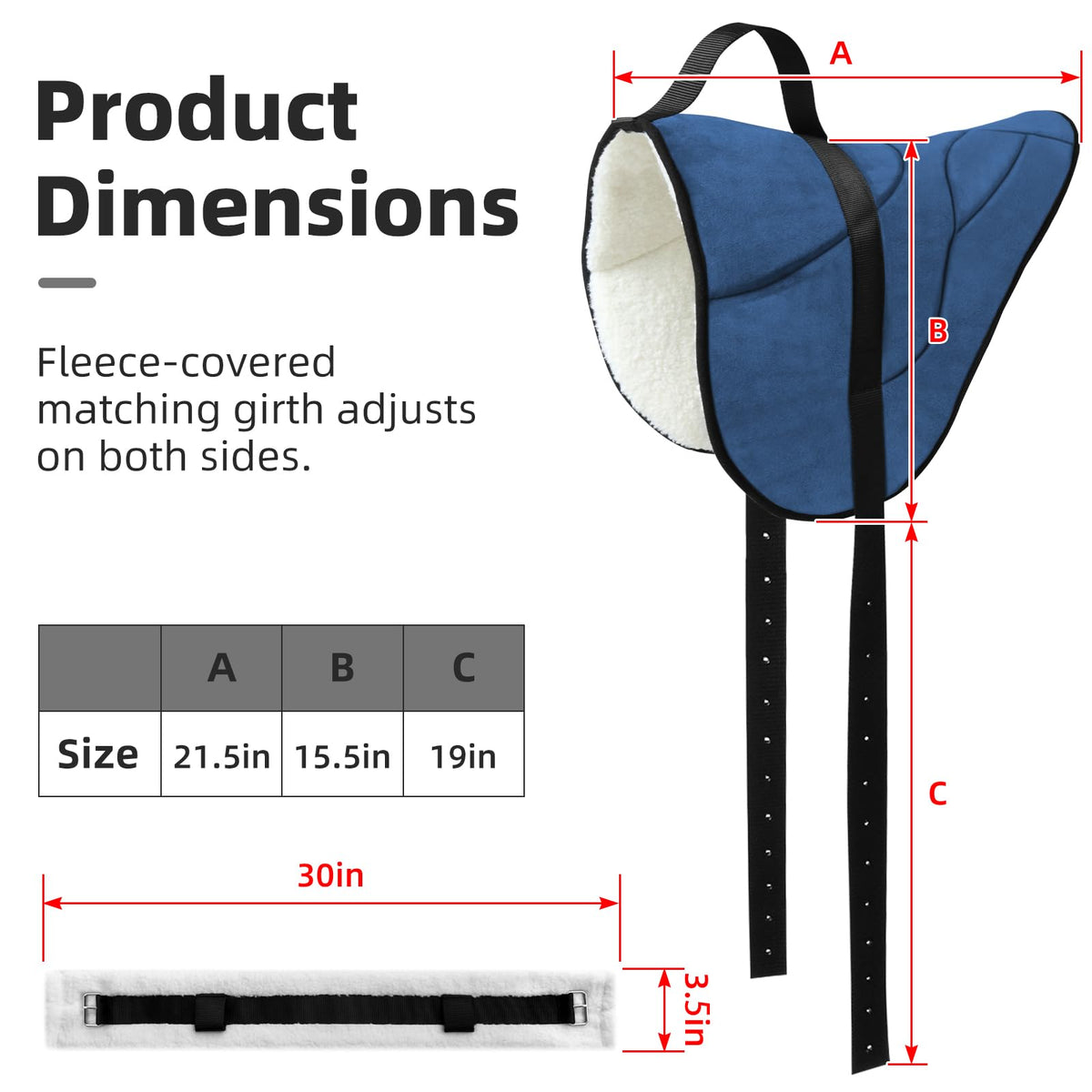 Horse Bareback Saddle Pad with Adjustable Girth N912