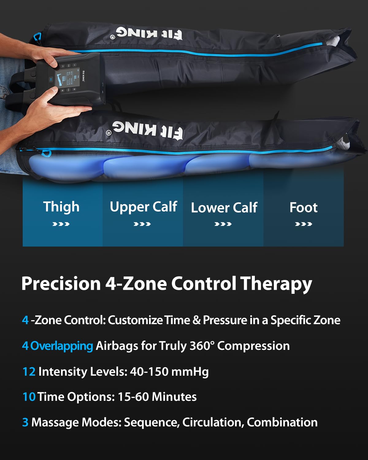 Cordless Rechargeable Air Compression Leg Massager Boots P7341