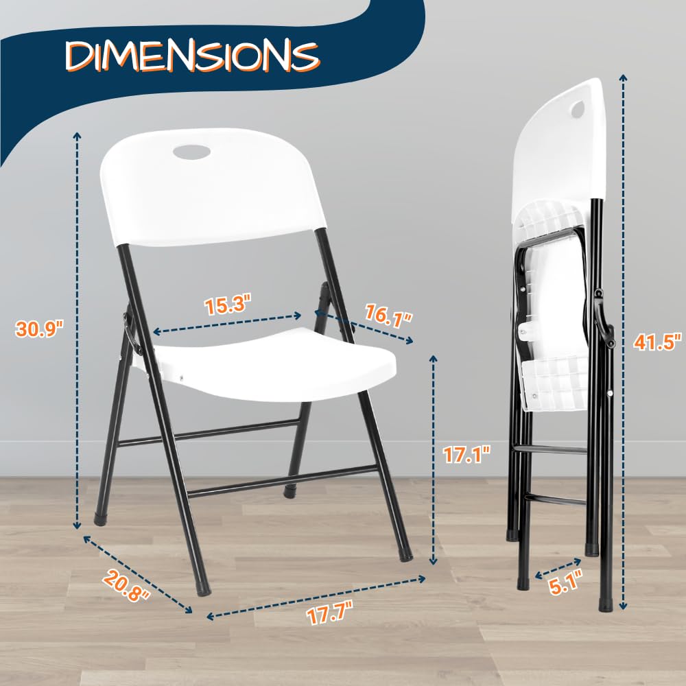 Heavy Duty Plastic Foldable Chair, 4 Pack, White Z89822