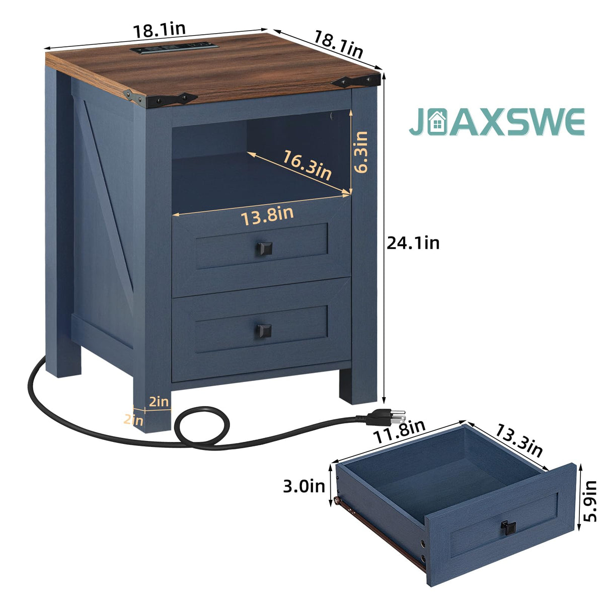 Set of 2 Nightstands with Charging Station and 2 Drawers W175