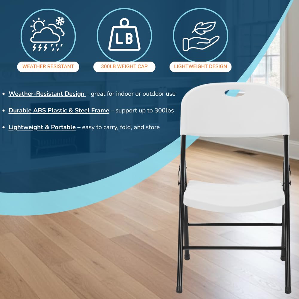 Heavy Duty Plastic Foldable Chair, 4 Pack, White Z89822