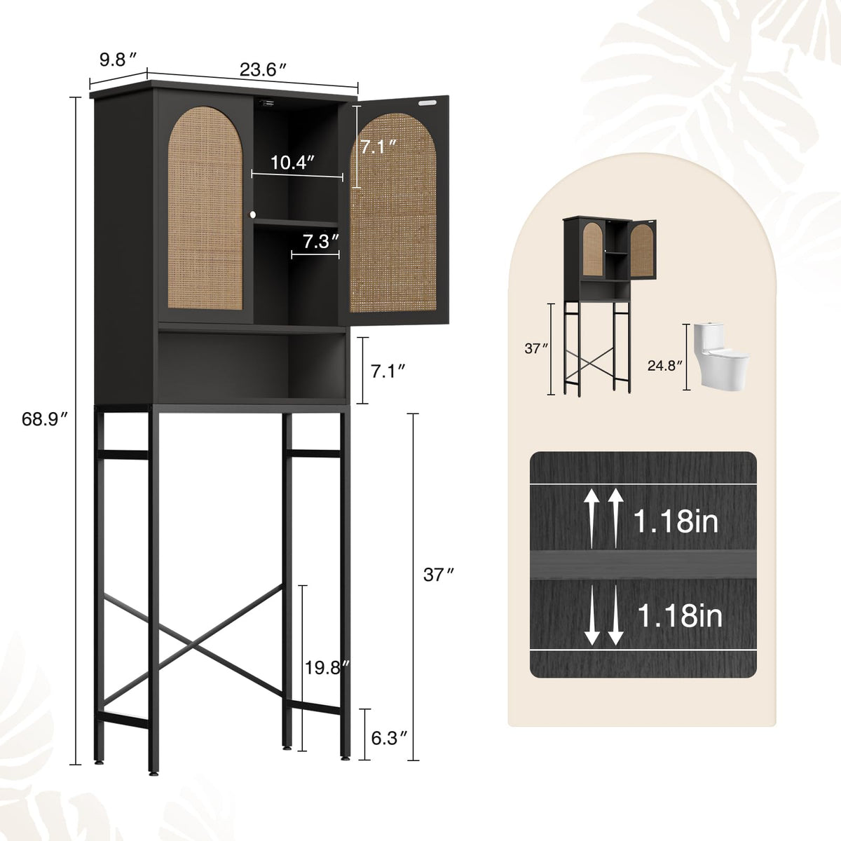 Rattan Wood Toilet Storage Cabinet with Metal Stand D4040