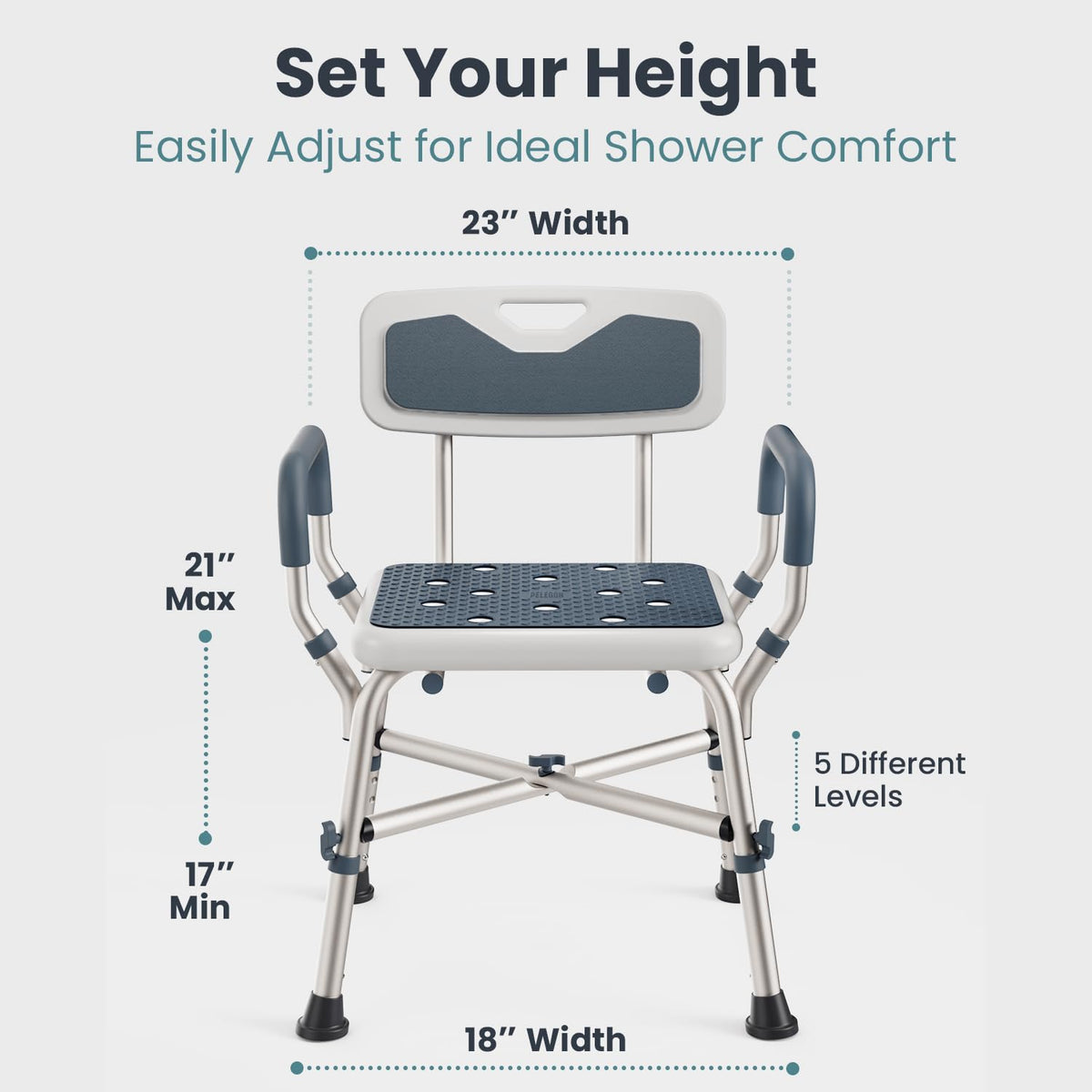 Blue Adjustable Shower Chair with Padded Armrests and Back H5214