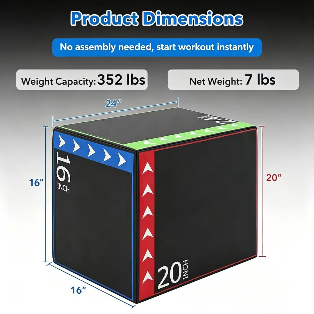 3 in 1 Plyometric Jump Box 16/20/24 Inch Soft Foam F511856