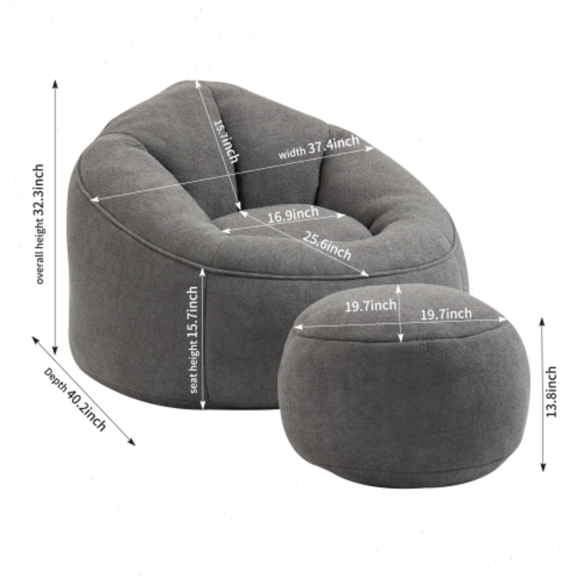 Microfiber Memory Foam Bean Bag Chair with Footstool G634