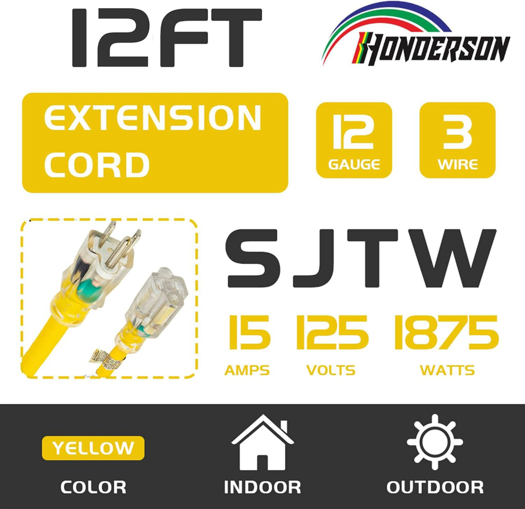 Yellow 12 Ft 12 Gauge Outdoor Extension Cord T273