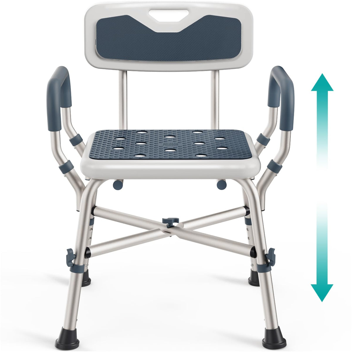 Blue Adjustable Shower Chair with Padded Armrests and Back H5214