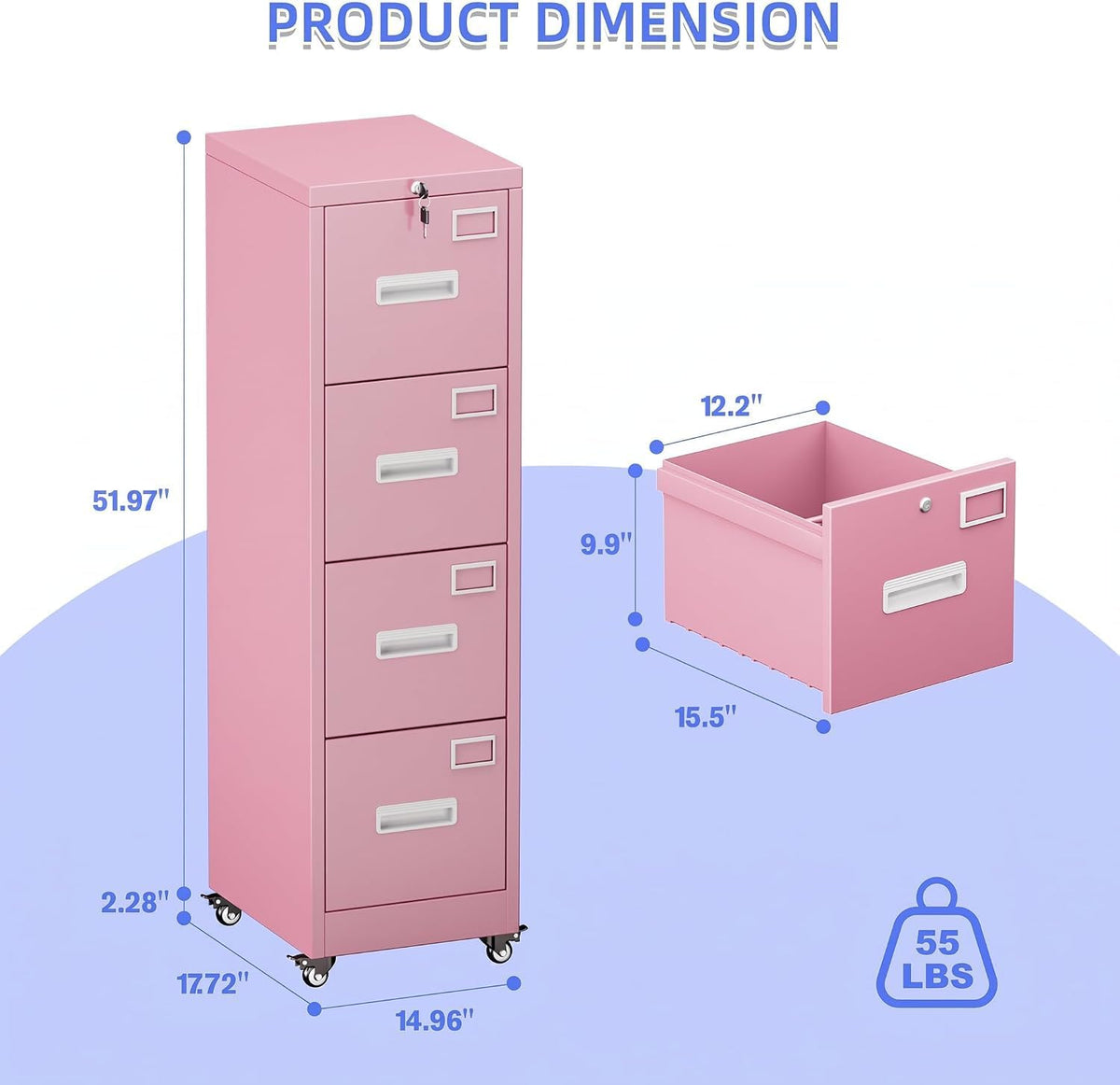 4 Drawer Metal File Cabinet with Lock and Wheels B4110