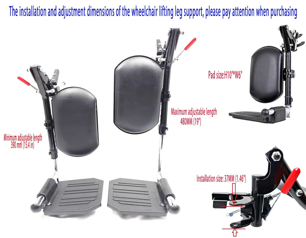 Black Wheelchair Elevating Leg Rest with Calf Pads and Composite Footplates Y91123