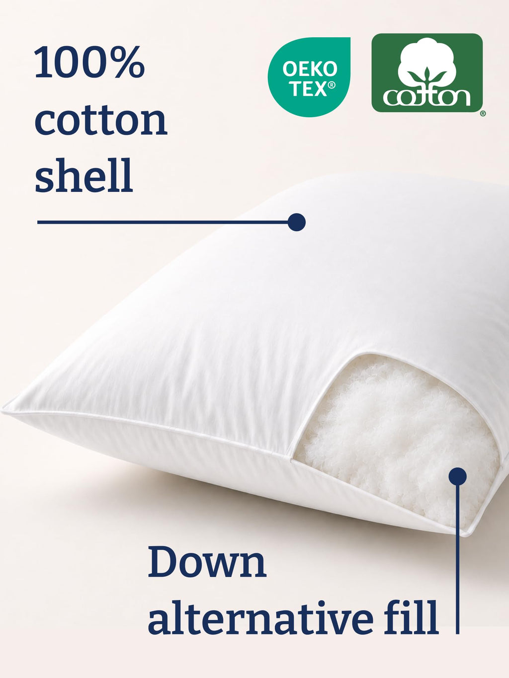 100% Cotton King Size Bed Pillows Set of 2 White E68804