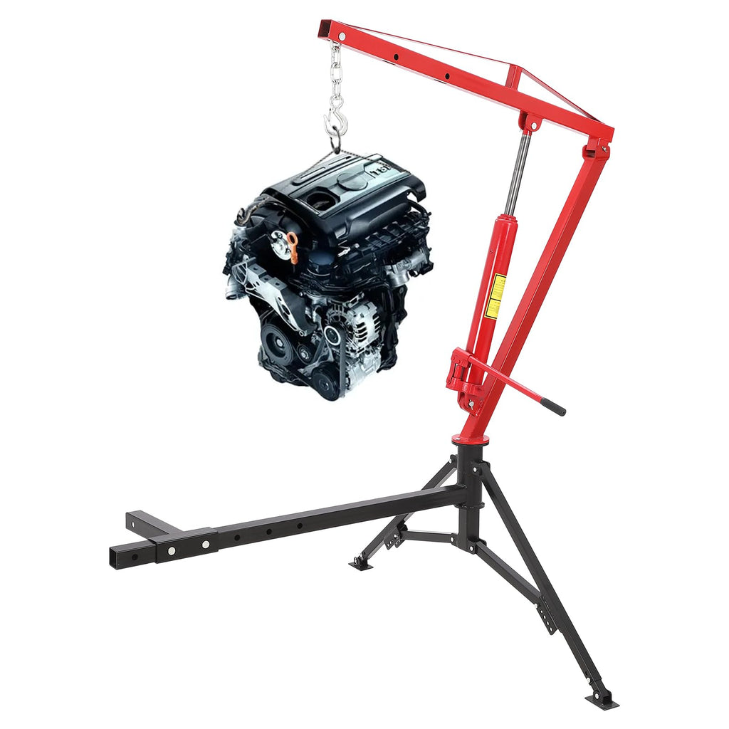 1000lbs Hydraulic Pickup Truck Crane, 360° Swivel Hitch Receiver Mounted with Adjustable Boom R696616