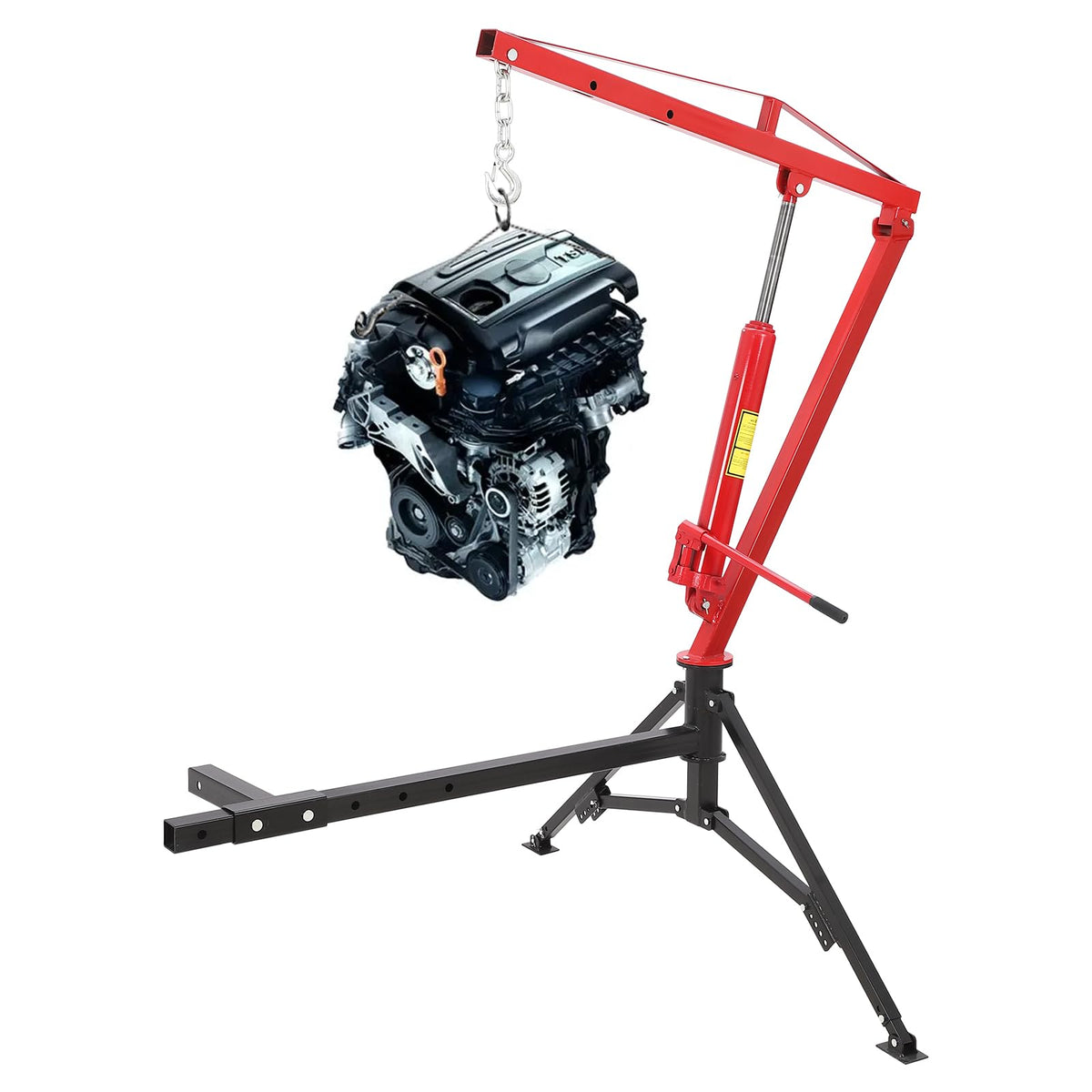 1000lbs Hydraulic Pickup Truck Crane, 360° Swivel Hitch Receiver Mounted with Adjustable Boom R696616