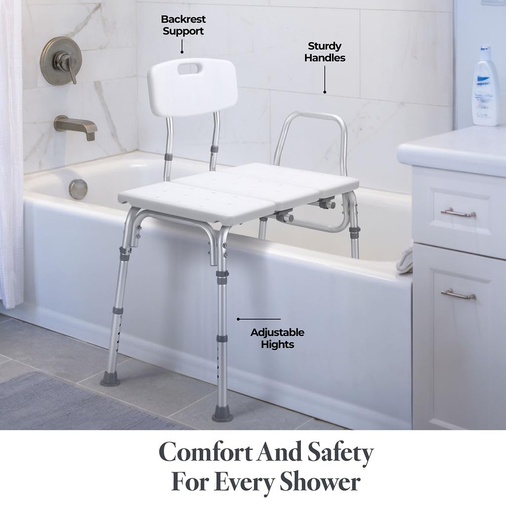 Adjustable Height White Plastic Transfer Bench J938787