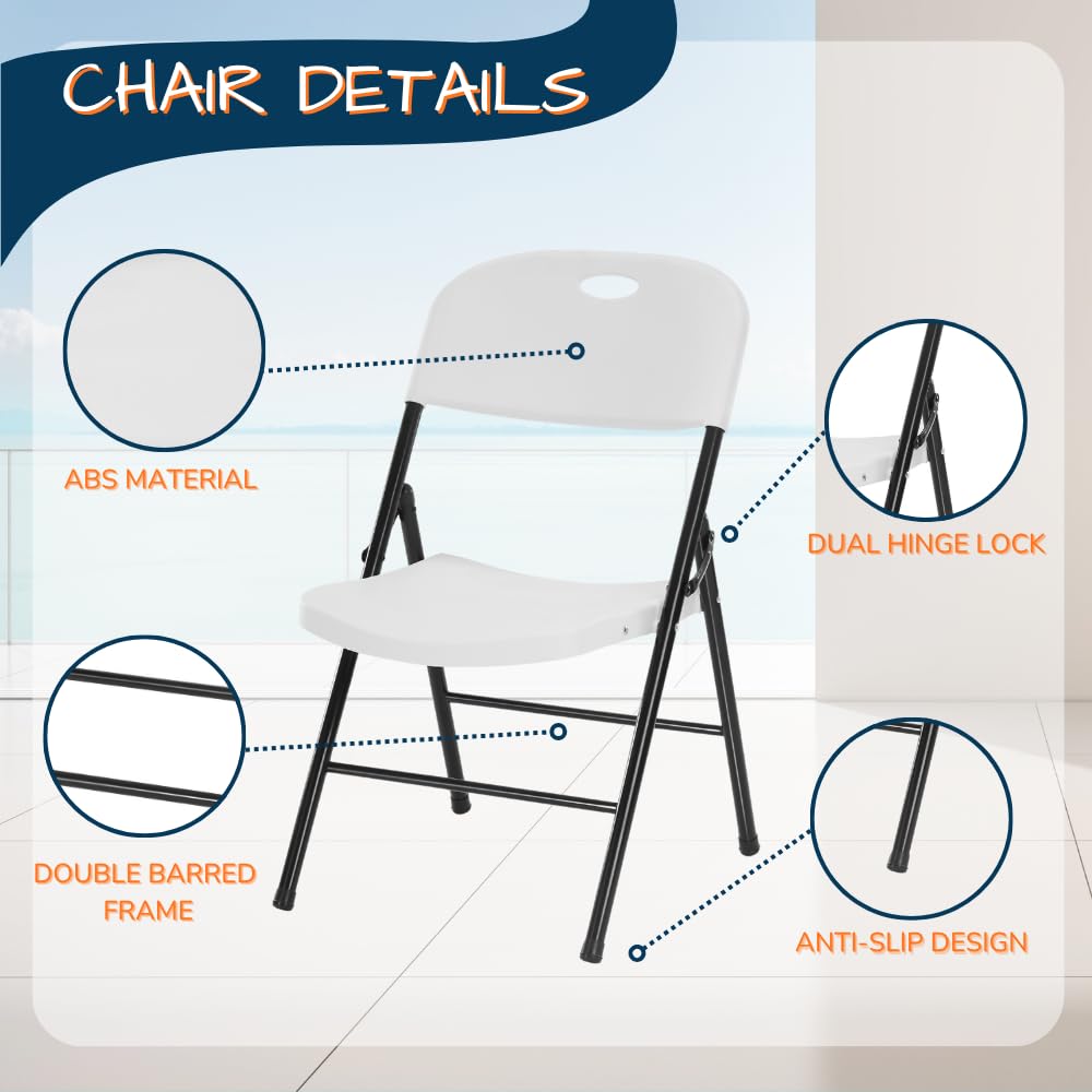 Heavy Duty Plastic Foldable Chair, 4 Pack, White Z89822