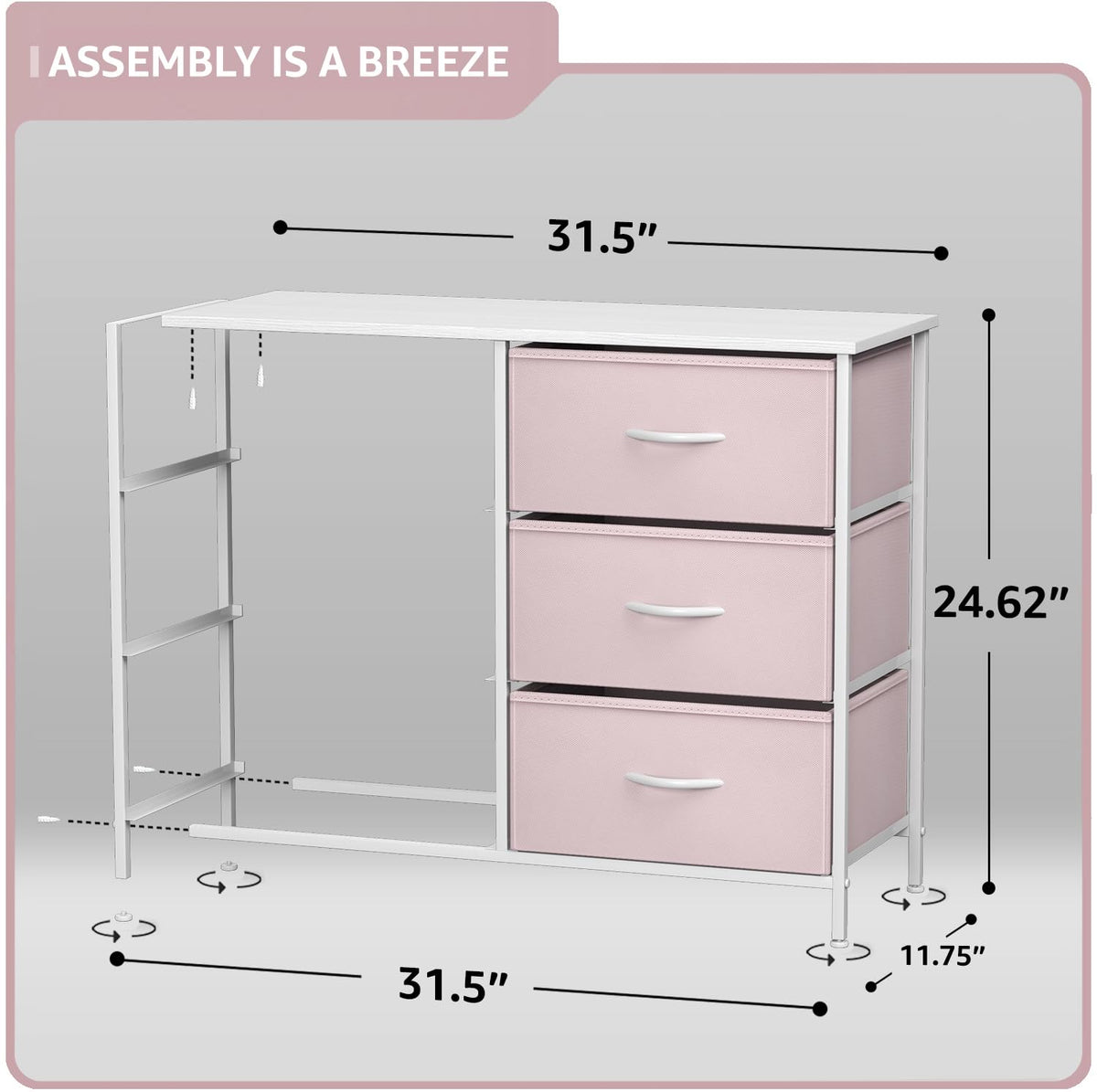 Pink 6 Drawer Fabric Dresser W44818
