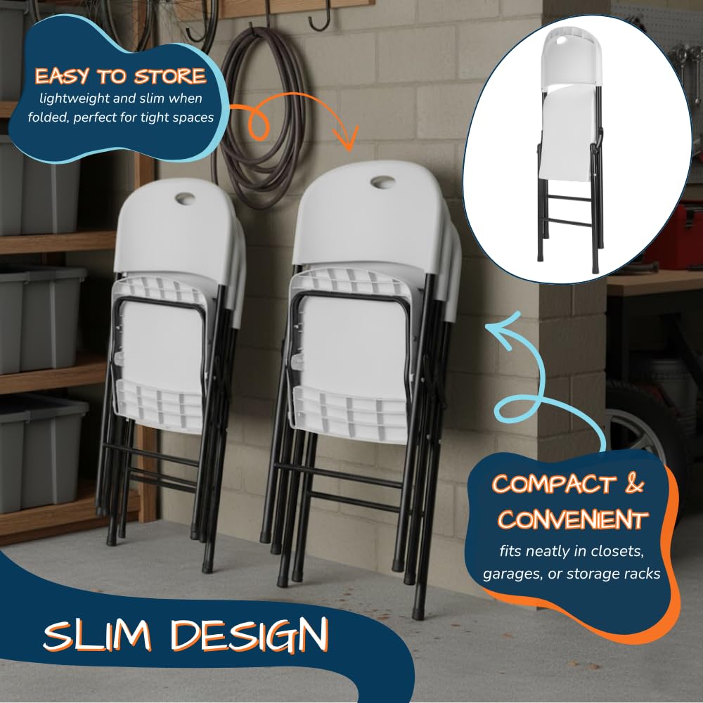 Heavy Duty Plastic Foldable Chair, 4 Pack, White Z89822
