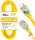 Yellow 12 Ft 12 Gauge Outdoor Extension Cord T273