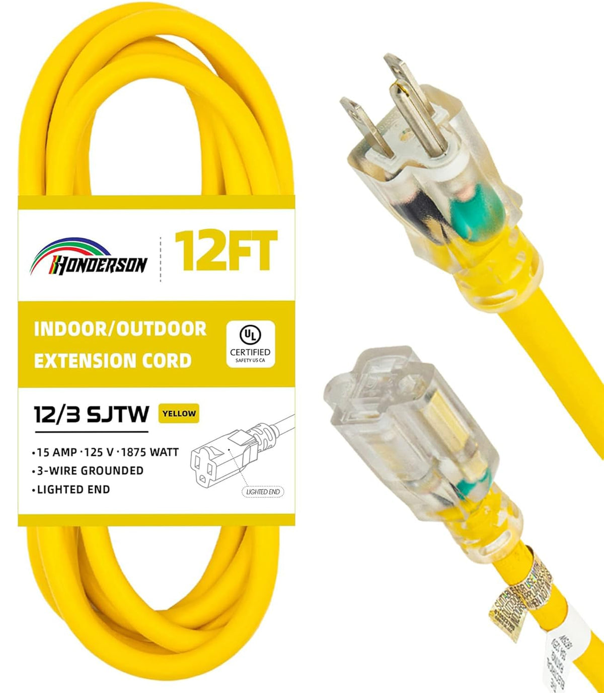 Yellow 12 Ft 12 Gauge Outdoor Extension Cord T273