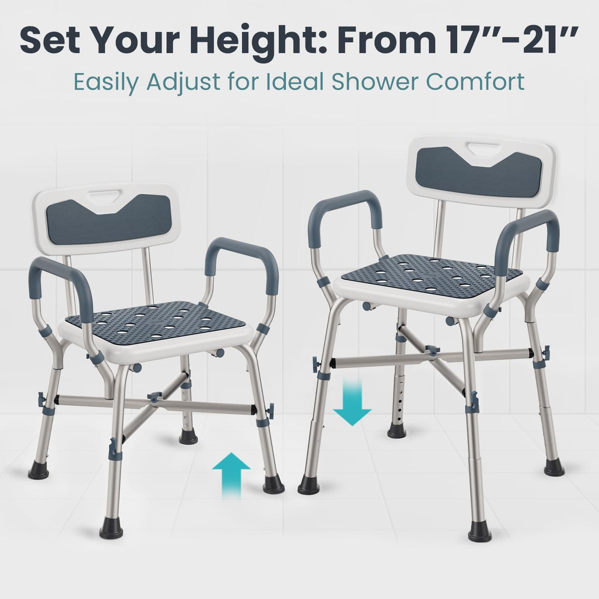 Blue Adjustable Shower Chair with Padded Armrests and Back H5214