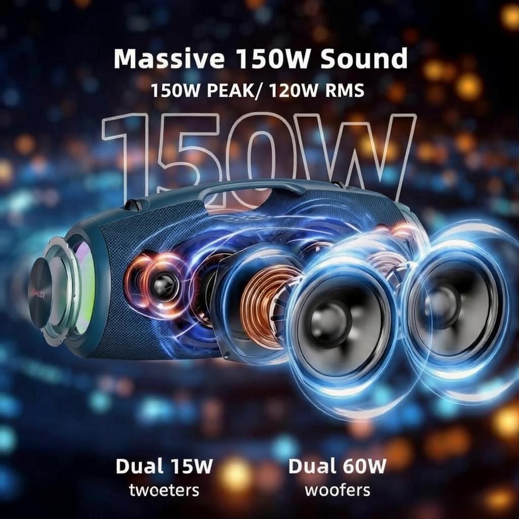 Black 120W Portable Waterproof Bluetooth Speaker P874028