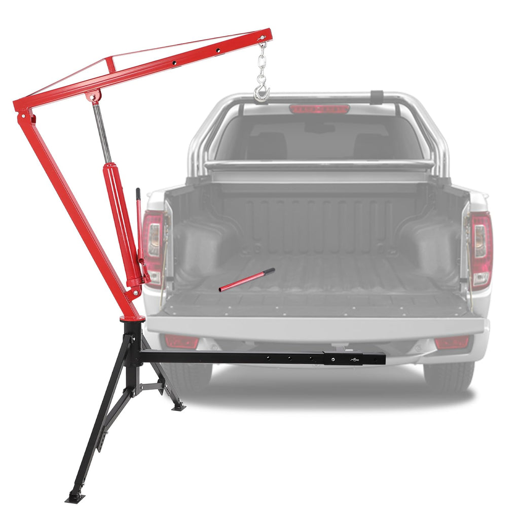 1000lbs Hydraulic Pickup Truck Crane, 360° Swivel Hitch Receiver Mounted with Adjustable Boom R696616