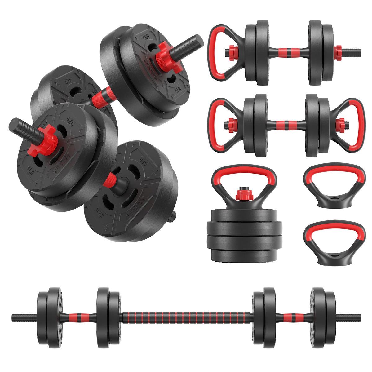 Adjustable 40/60LBS Dumbbell Barbell Kettlebell Set T1046