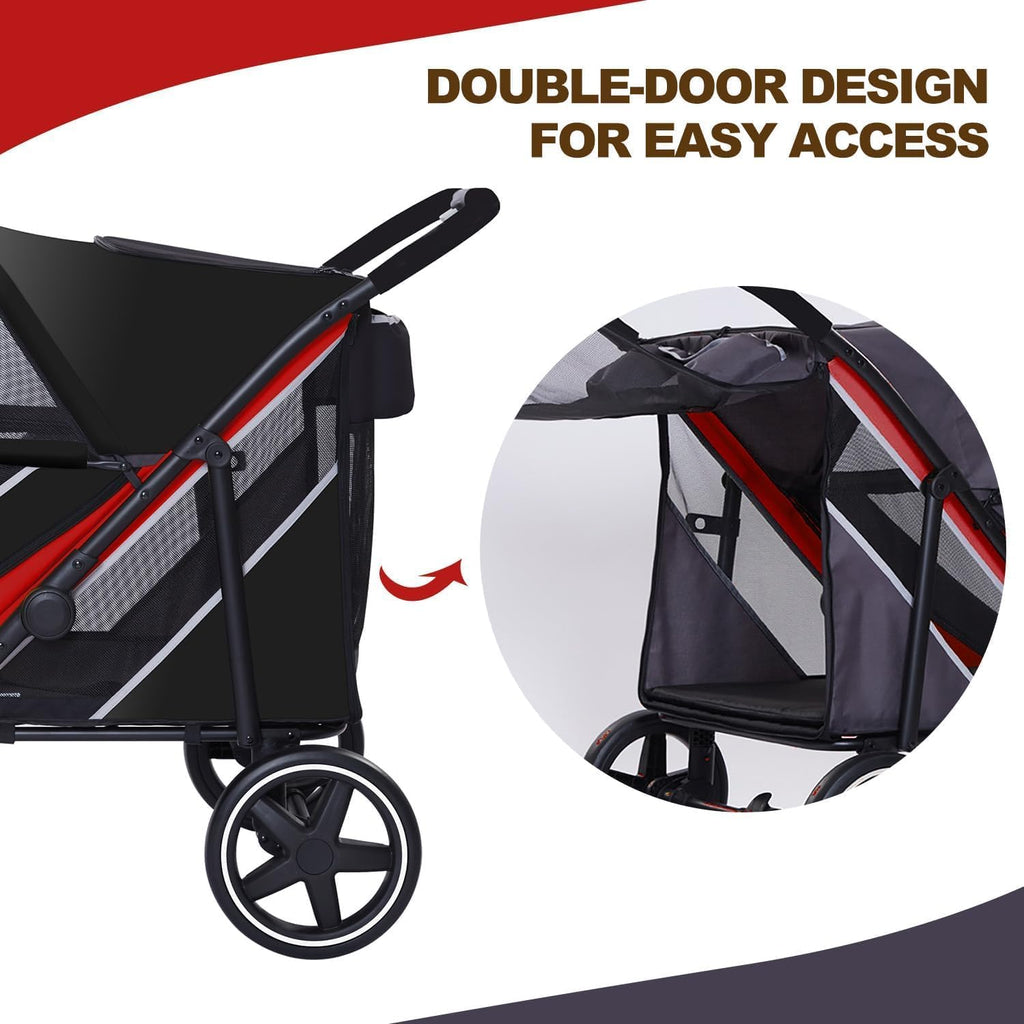 4 Wheel Foldable Dog Stroller with Mesh & Sunroof C506