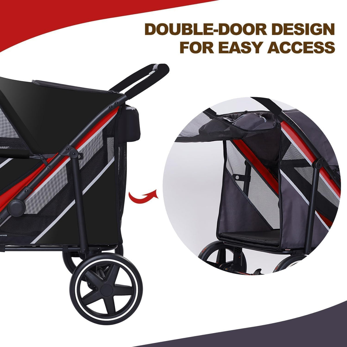 4 Wheel Foldable Dog Stroller with Mesh & Sunroof C506