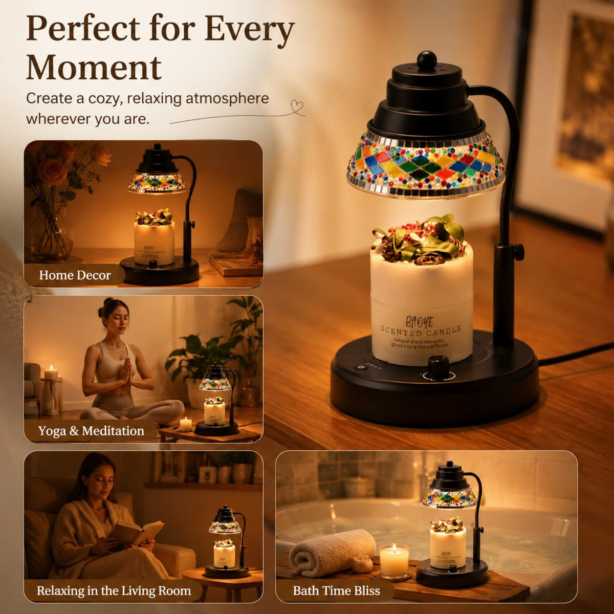 Black Candle Warmer Lamp with Timer & Dimmer P13515