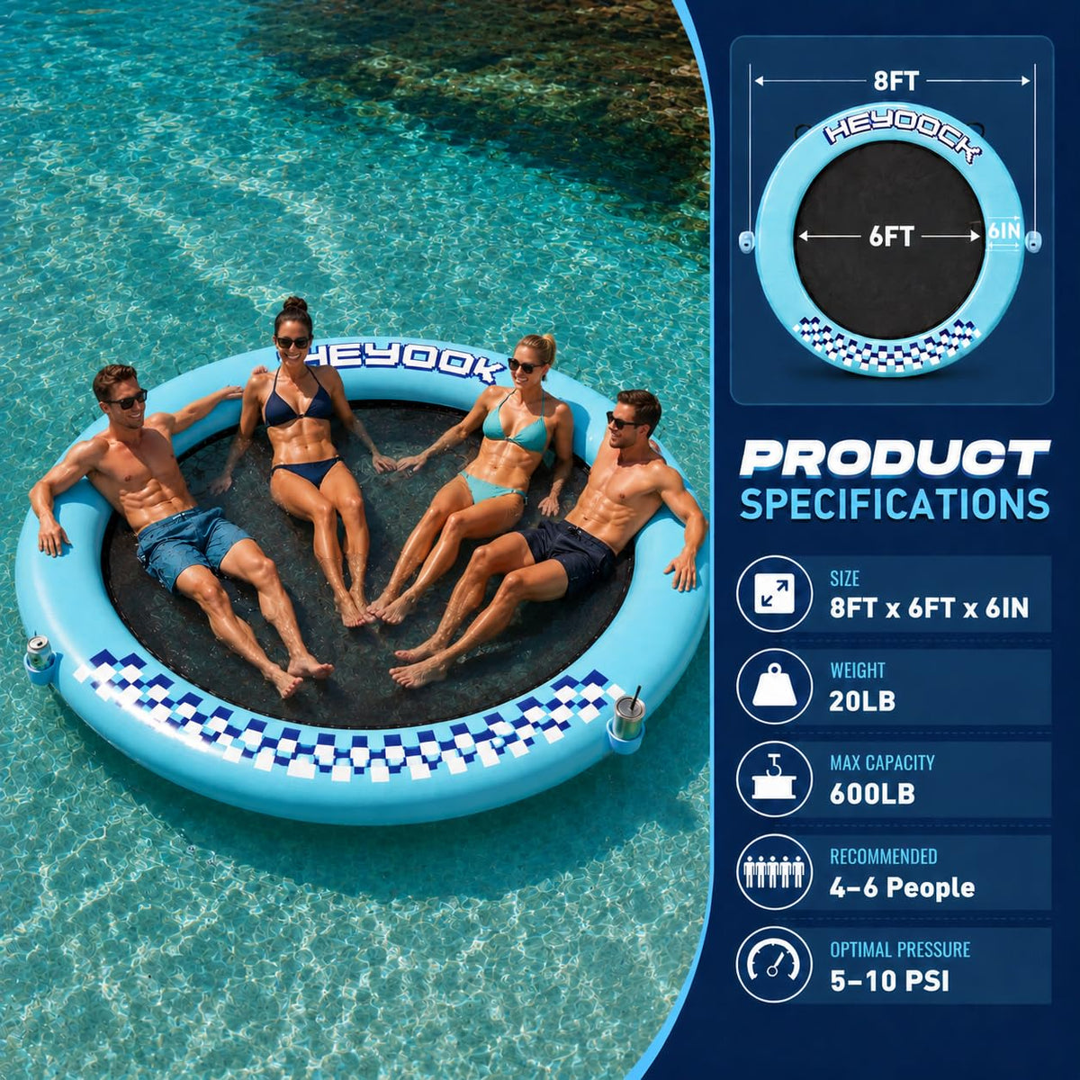 Inflatable Floating Ring Dock with Mesh, 8 FT B5899