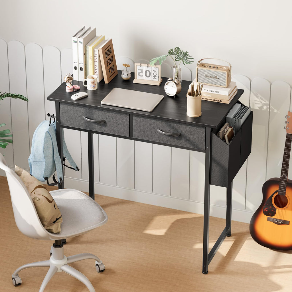 32" Black Computer Desk with Drawers Y70412
