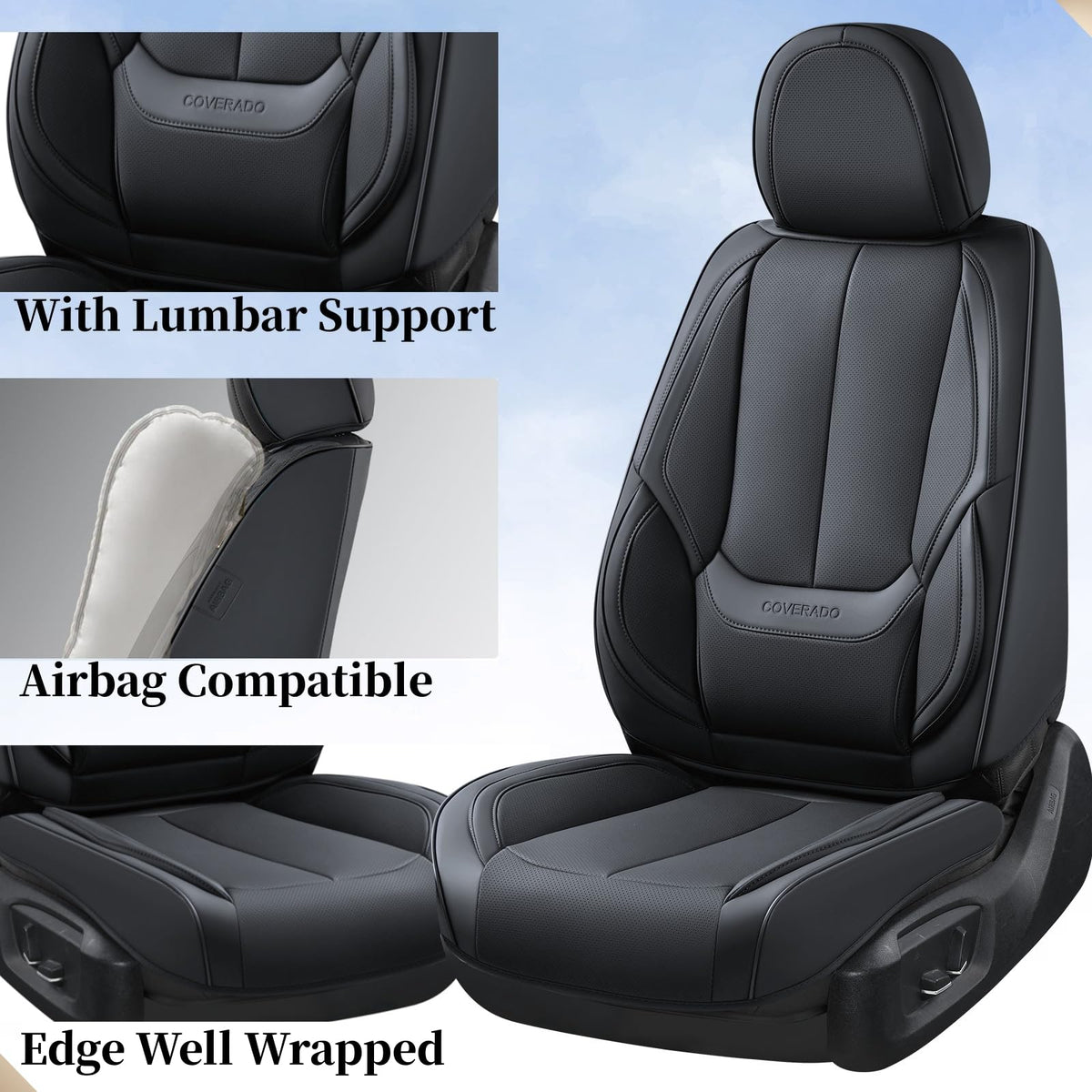 Black Full Set Waterproof Nappa Leather Car Seat Covers R2218
