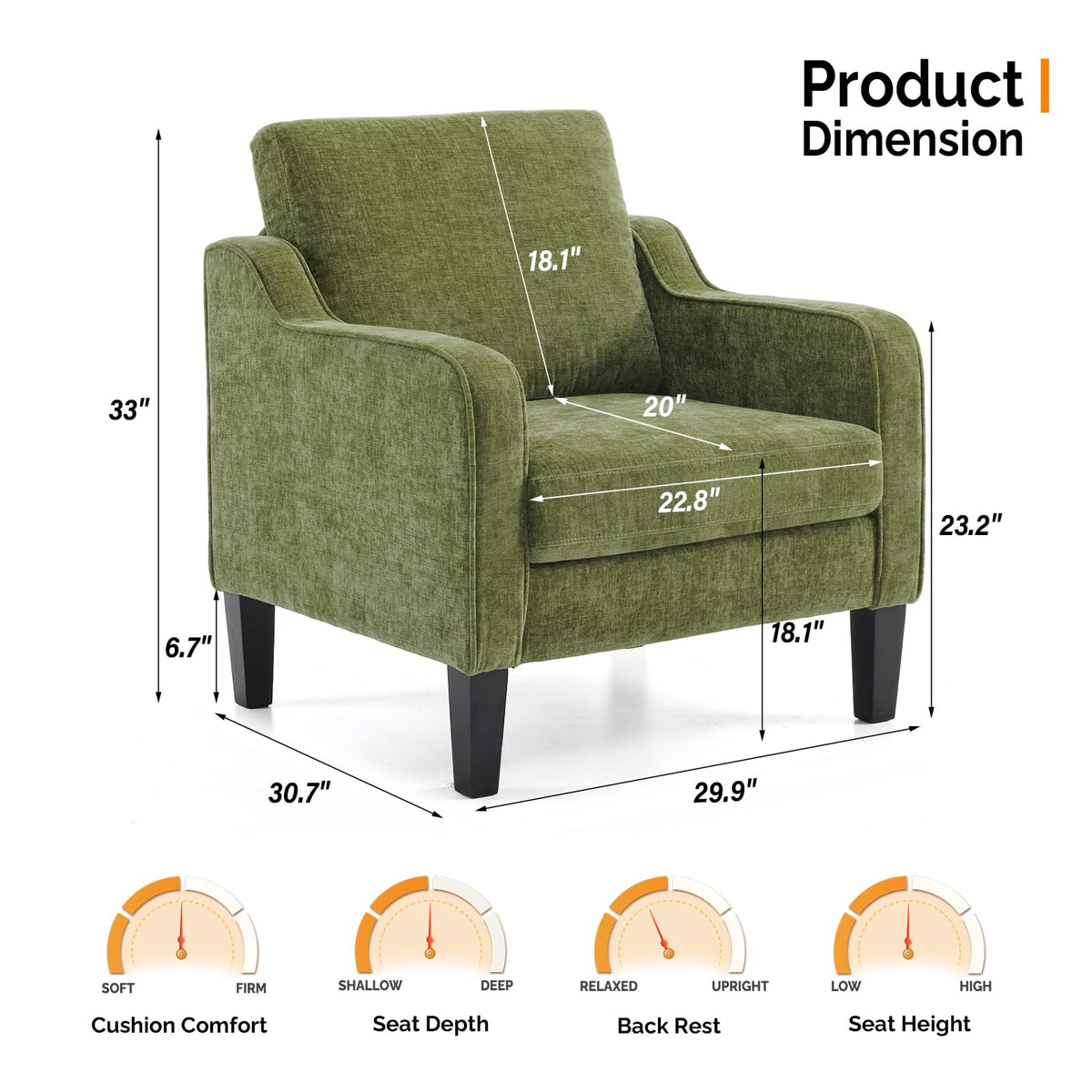 Olive Green Chenille Accent Chairs Set of 2 X459