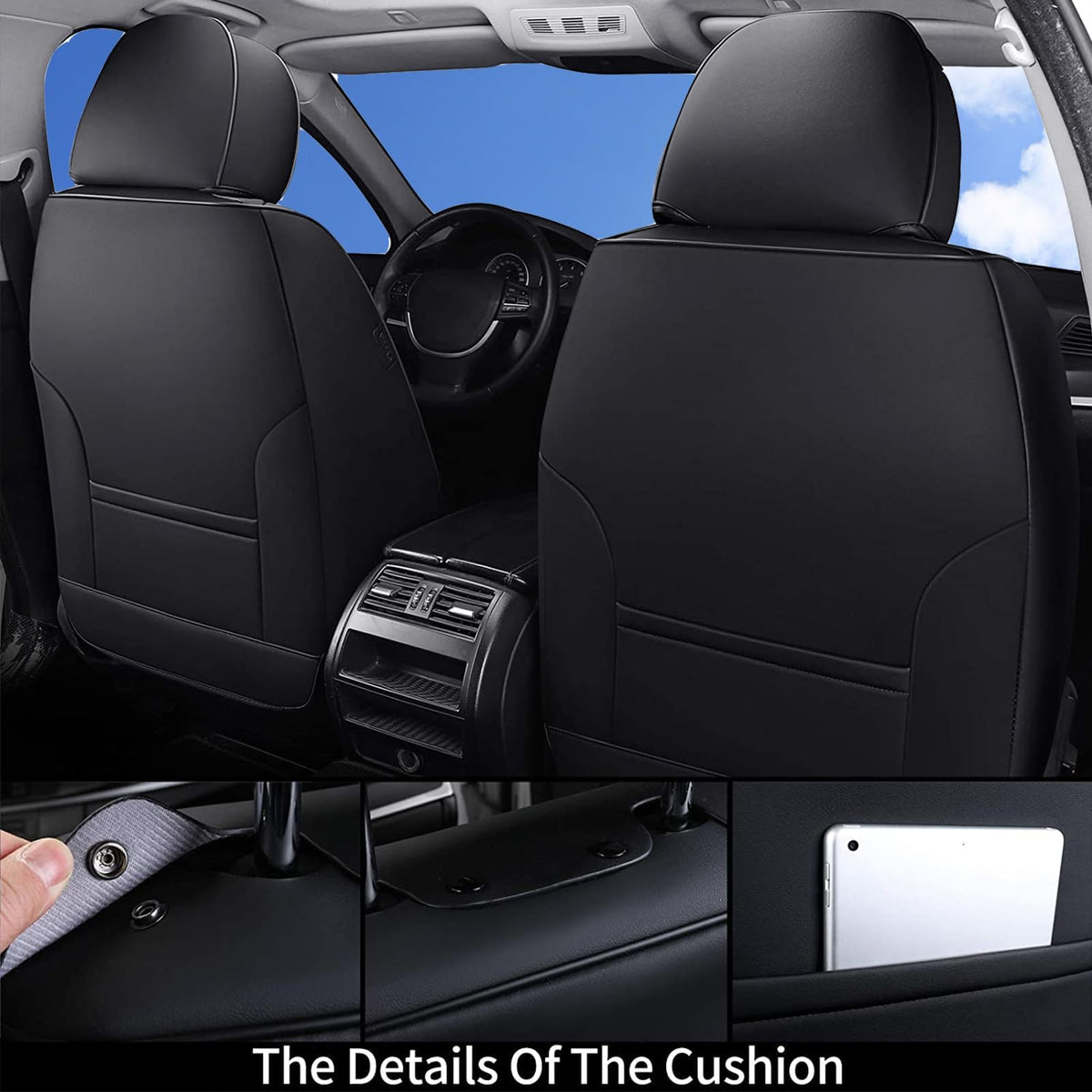 Black Full Set Waterproof Nappa Leather Car Seat Covers R2218