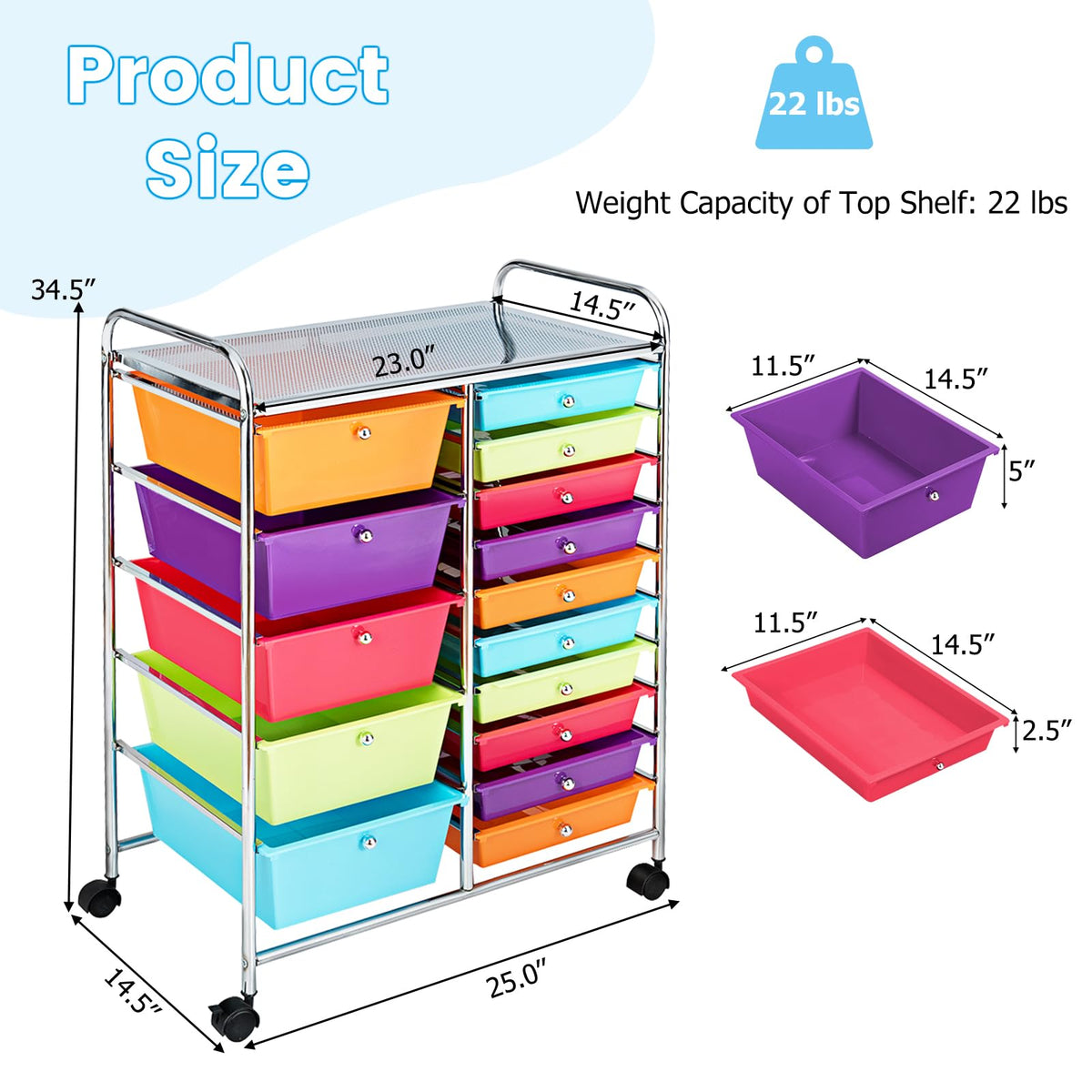 15 Drawer Rolling Cart with Lockable Wheels Q10635