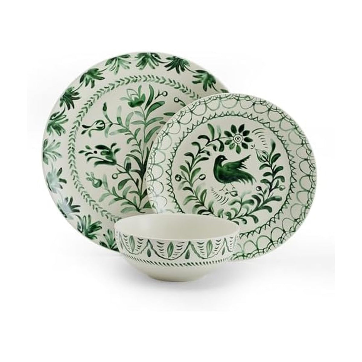 Green 12-Piece Stoneware Dinnerware Set Z3992