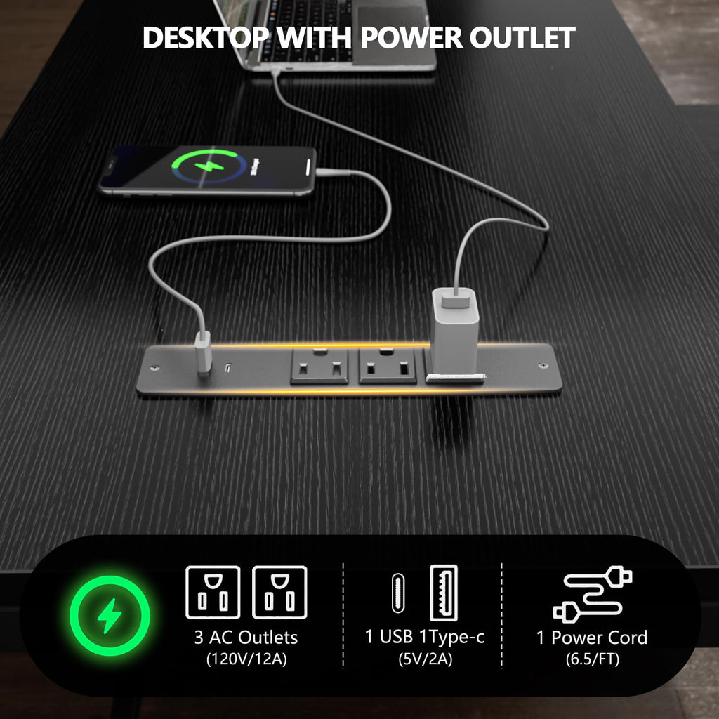 59 inch L Shaped Computer Desk with Power Outlets I87697