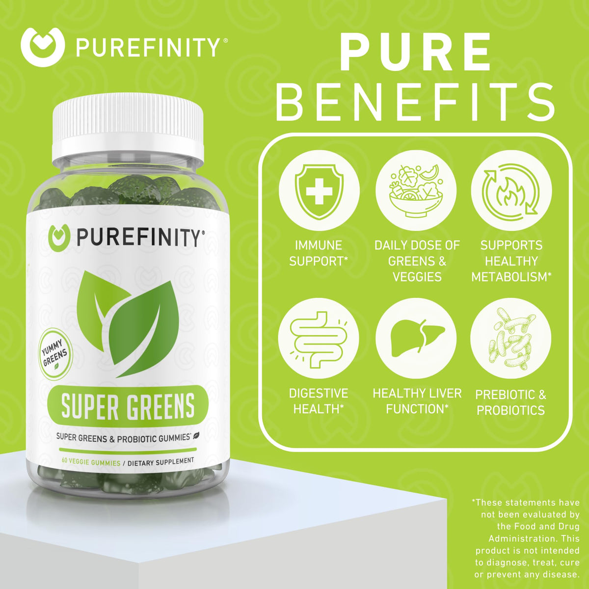 Super Greens Gummies with Spirulina, Spinach, Broccoli, Beet Root, Acai, Vegan, 60 Count N83602