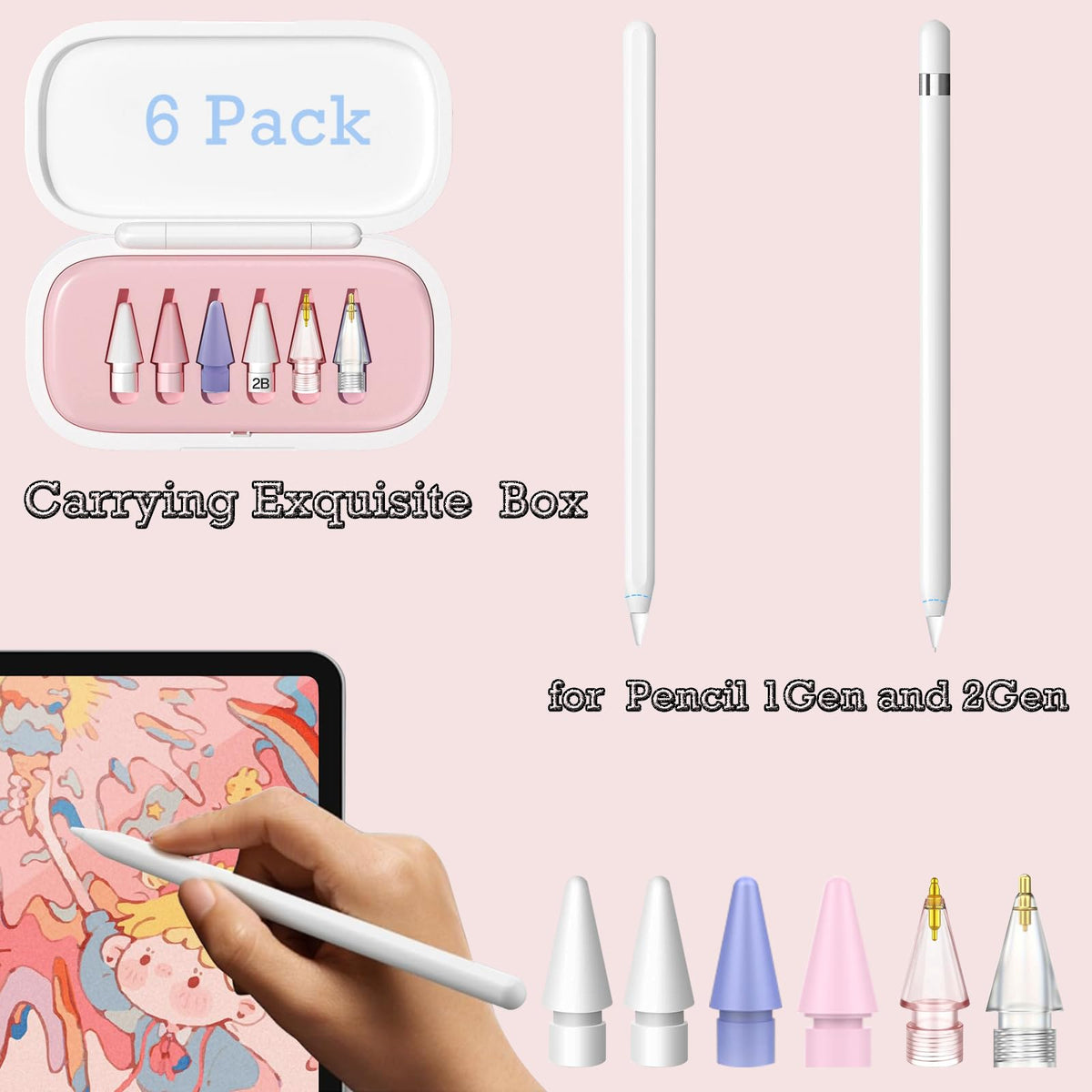 6 Pack Replacement Pencil Tips with Case H155