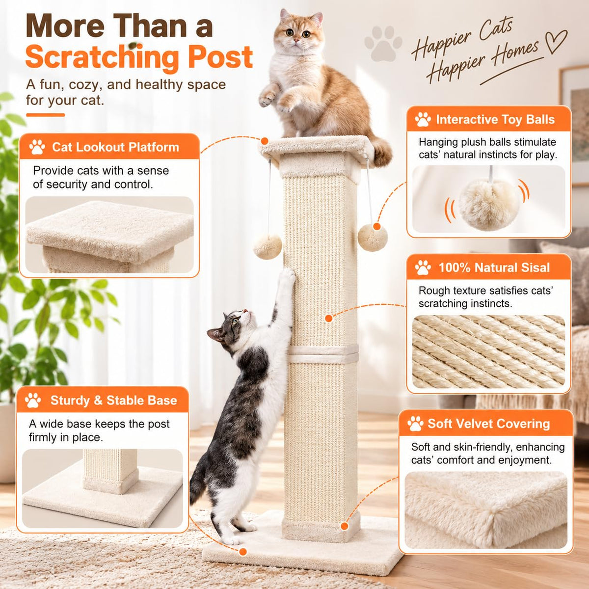 33 Inch Nature Sisal Cat Scratching Post N719728