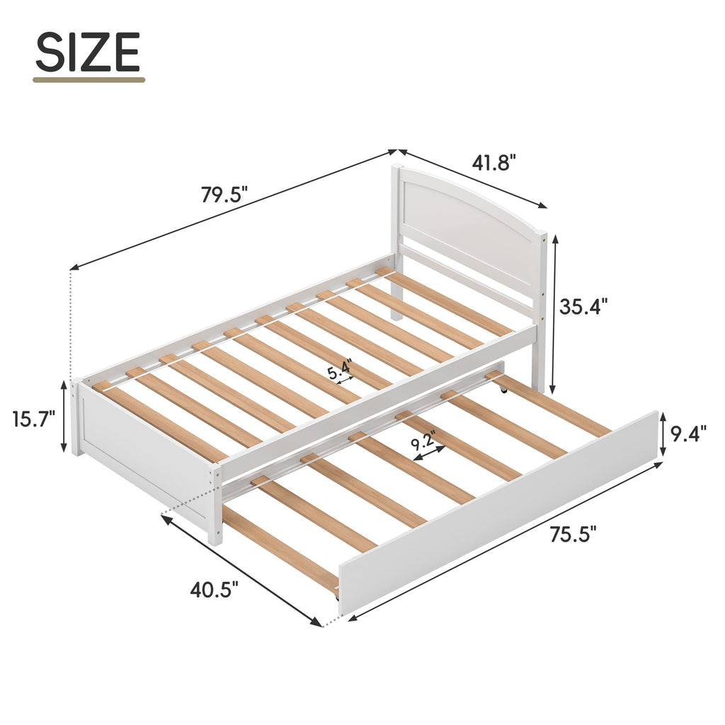 White Twin Trundle Bed with Headboard J4108