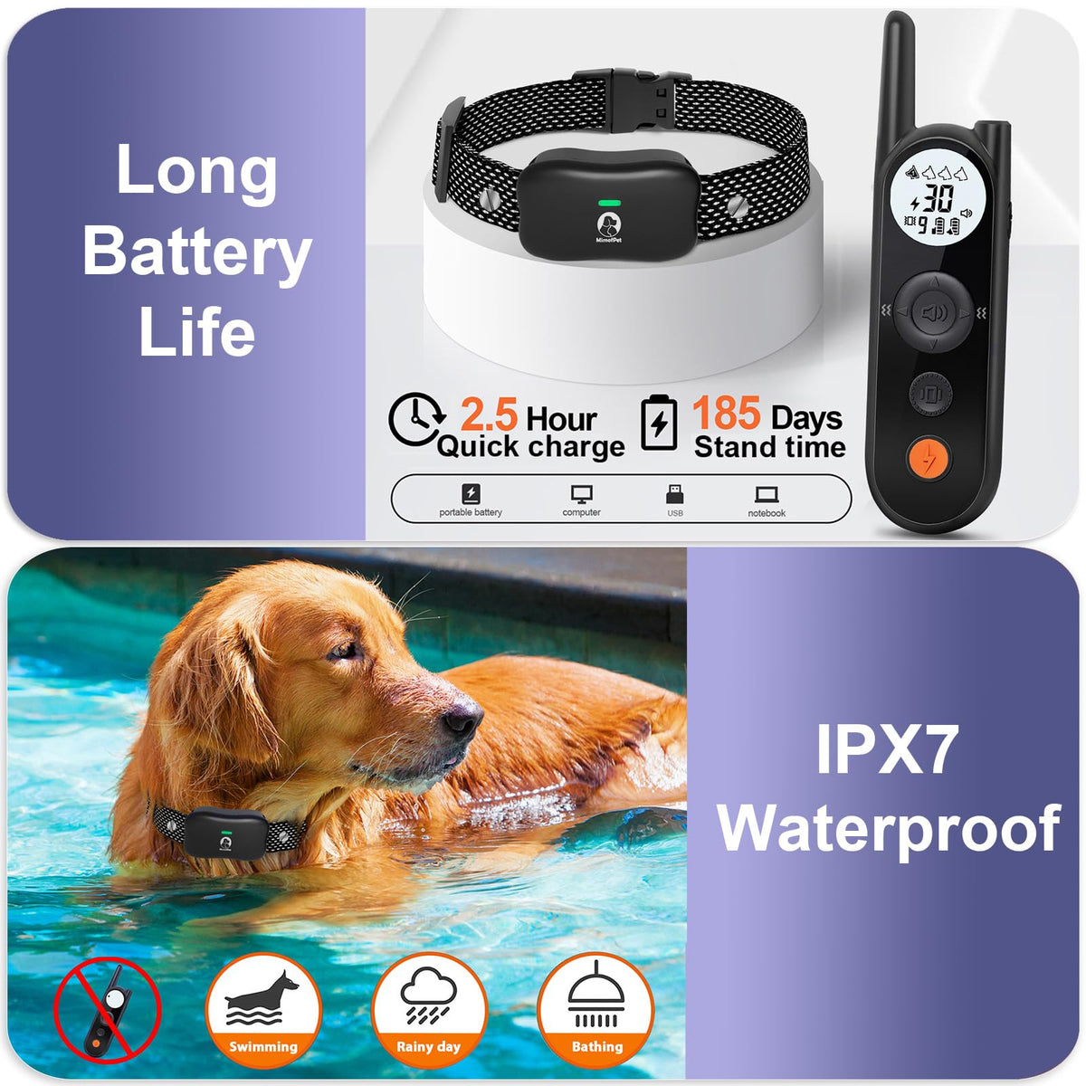 Wireless Dog Fence for 2 Dogs with Waterproof Collar V8399