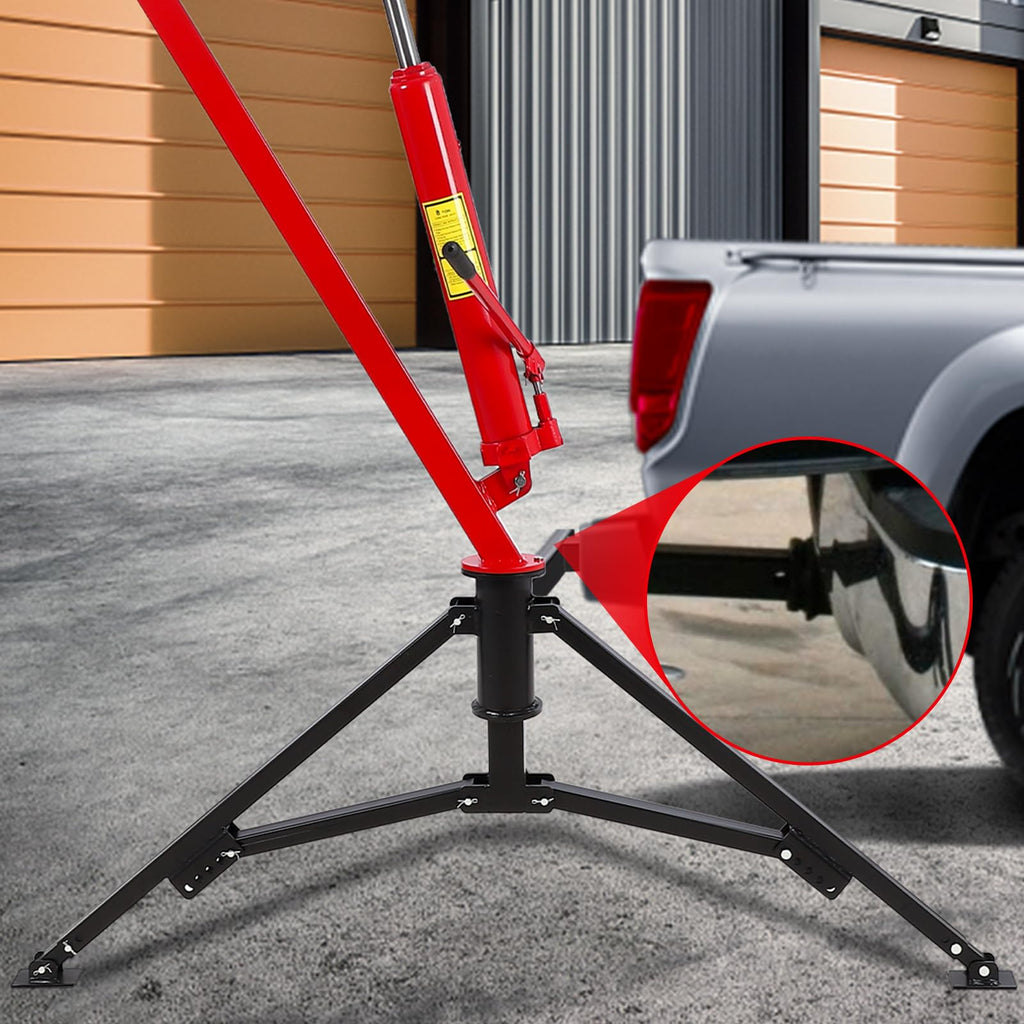 1000lbs Hydraulic Pickup Truck Crane, 360° Swivel Hitch Receiver Mounted with Adjustable Boom R696616