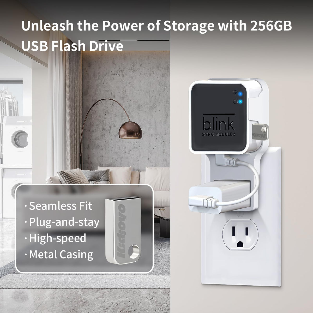 256GB USB Flash Drive & Wall Mount with Short Cable J19628