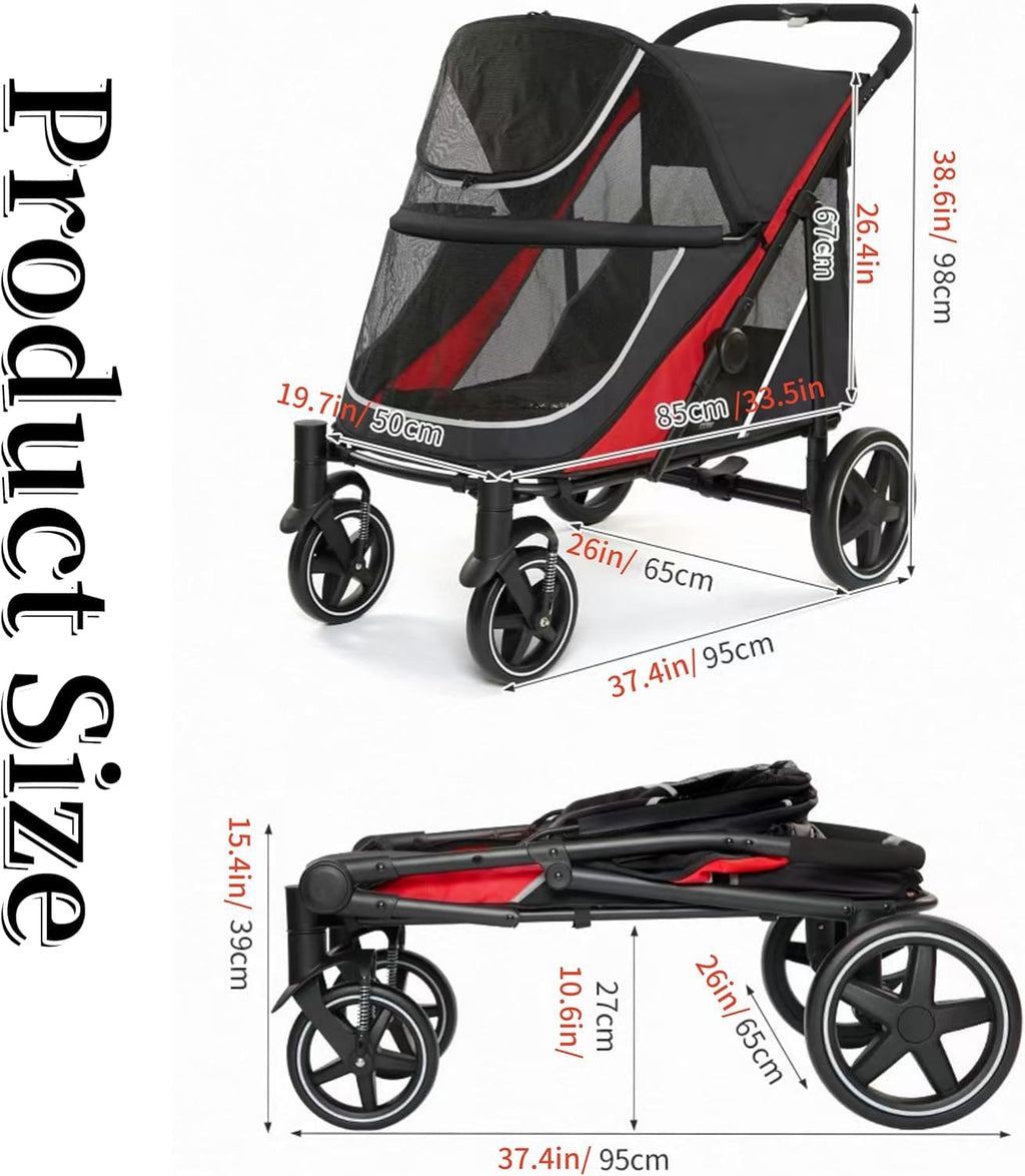 4 Wheel Foldable Dog Stroller with Mesh & Sunroof C506